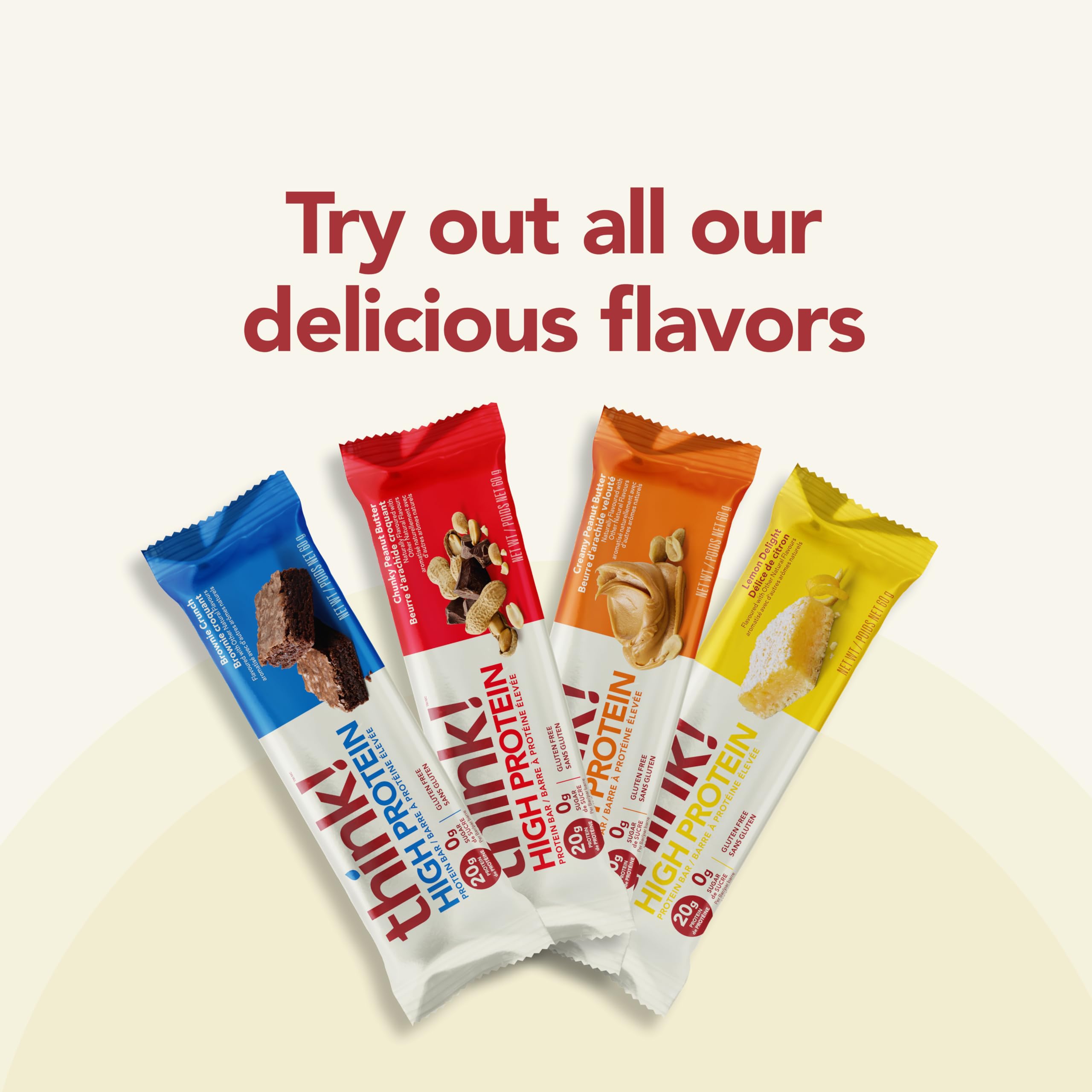 Product image of think! Protein Bars High Protein Snacks Gluten Free Sugar Free Creamy Peanut Butter Nutrition Bars Whey