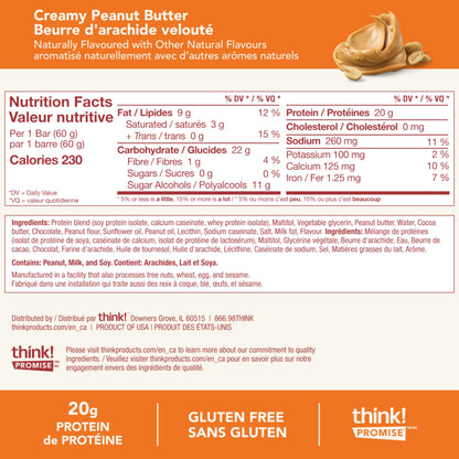 Product image of think! Protein Bars High Protein Snacks Gluten Free Sugar Free Creamy Peanut Butter Nutrition Bars Whey