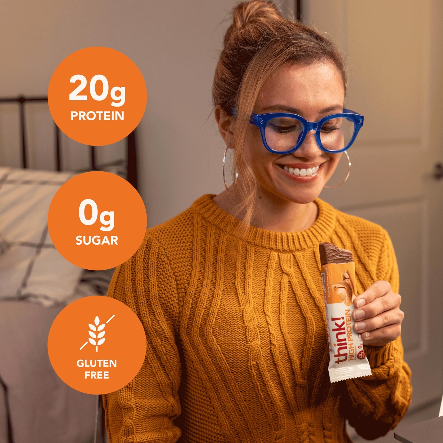 Product image of think! Protein Bars High Protein Snacks Gluten Free Sugar Free Creamy Peanut Butter Nutrition Bars Whey