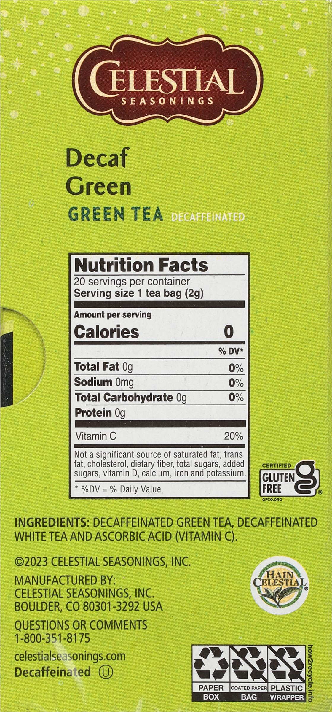 Product image of Celestial Seasonings Green Tea Decaffeinated 20 Tea Bags Pack of 6
