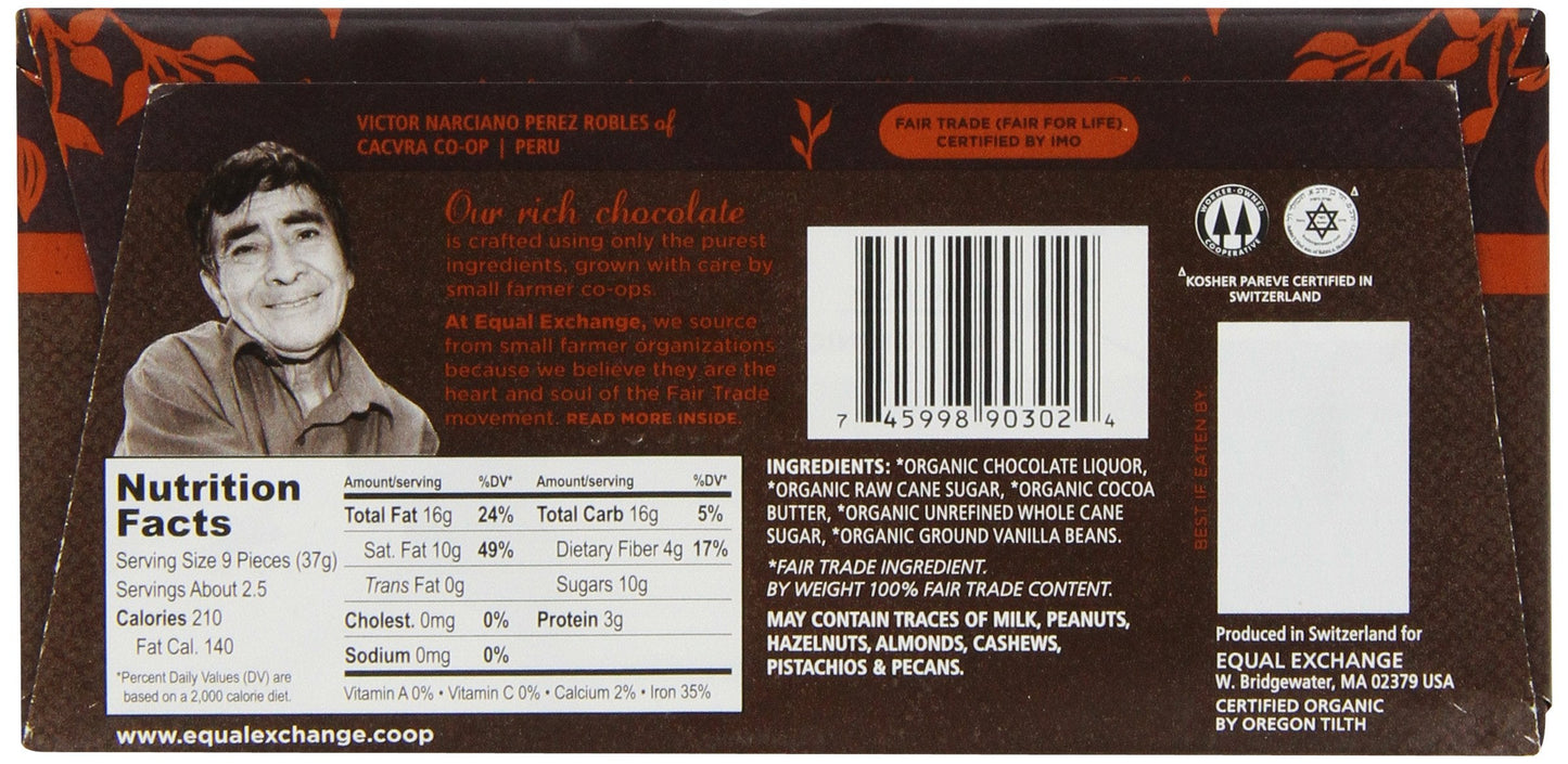 Product image of Equal Exchange Organic Very Dark Chocolate Bars 2.8 oz 2.8 oz Pack of 12