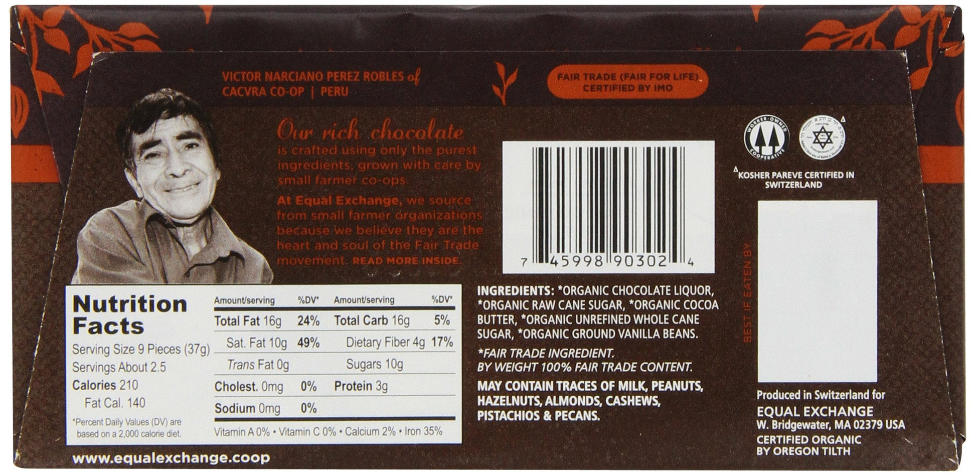 Product image of Equal Exchange Organic Very Dark Chocolate Bars 2.8 oz 2.8 oz Pack of 12