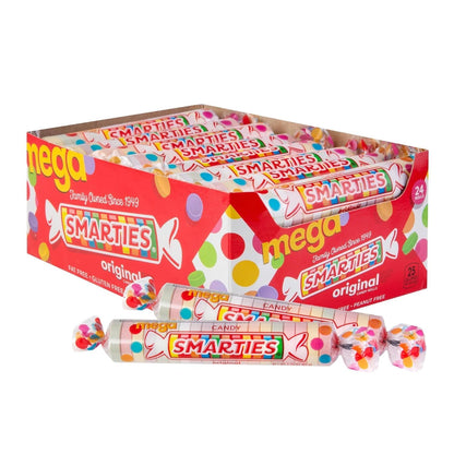Product image of Smarties Candy Mega Rolls Gluten Free Vegan Assorted Flavors Peanut Free Individually Wrapped Box Halloween