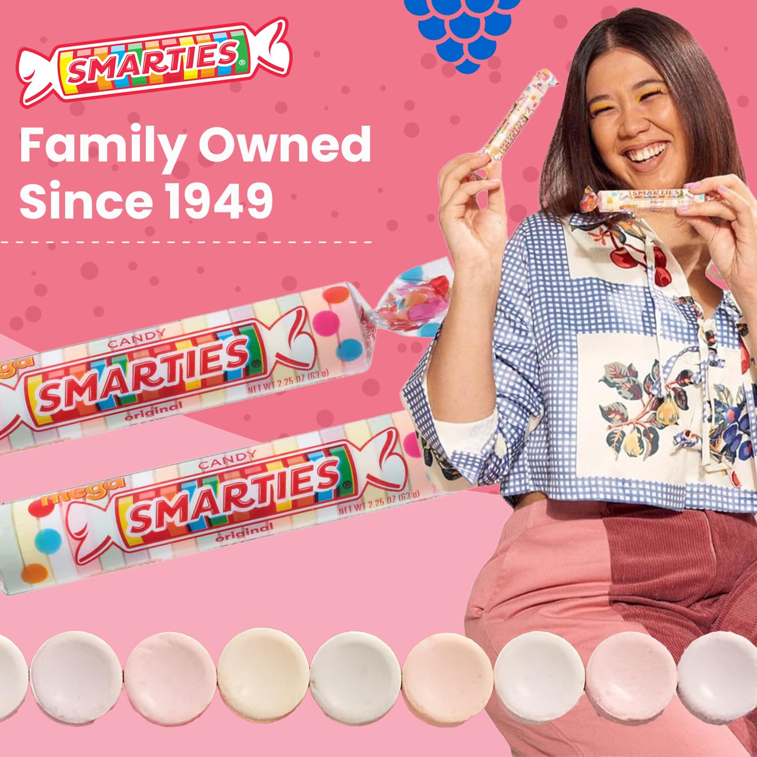 Product image of Smarties Candy Mega Rolls Gluten Free Vegan Assorted Flavors Peanut Free Individually Wrapped Box Halloween