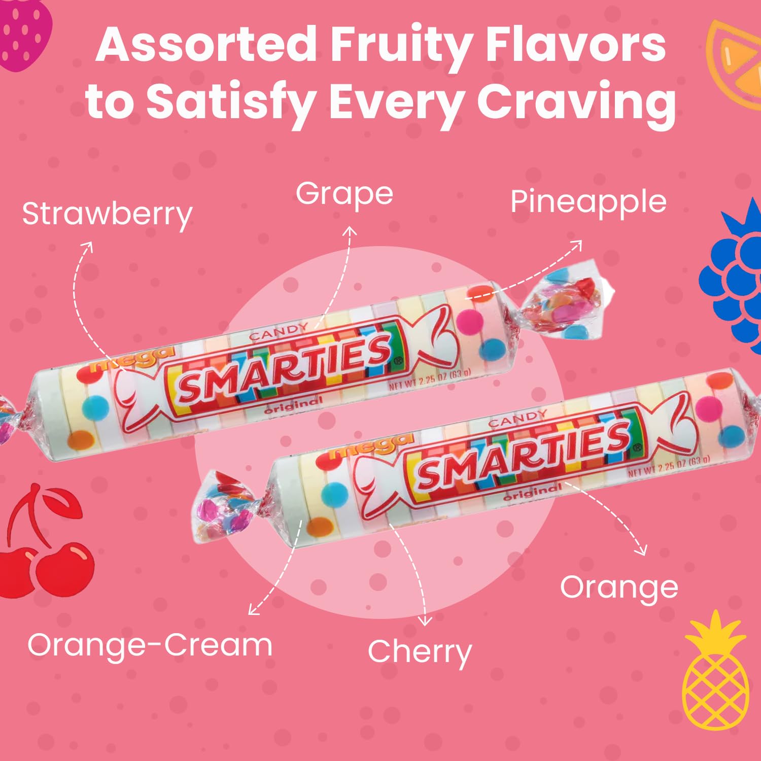Product image of Smarties Candy Mega Rolls Gluten Free Vegan Assorted Flavors Peanut Free Individually Wrapped Box Halloween