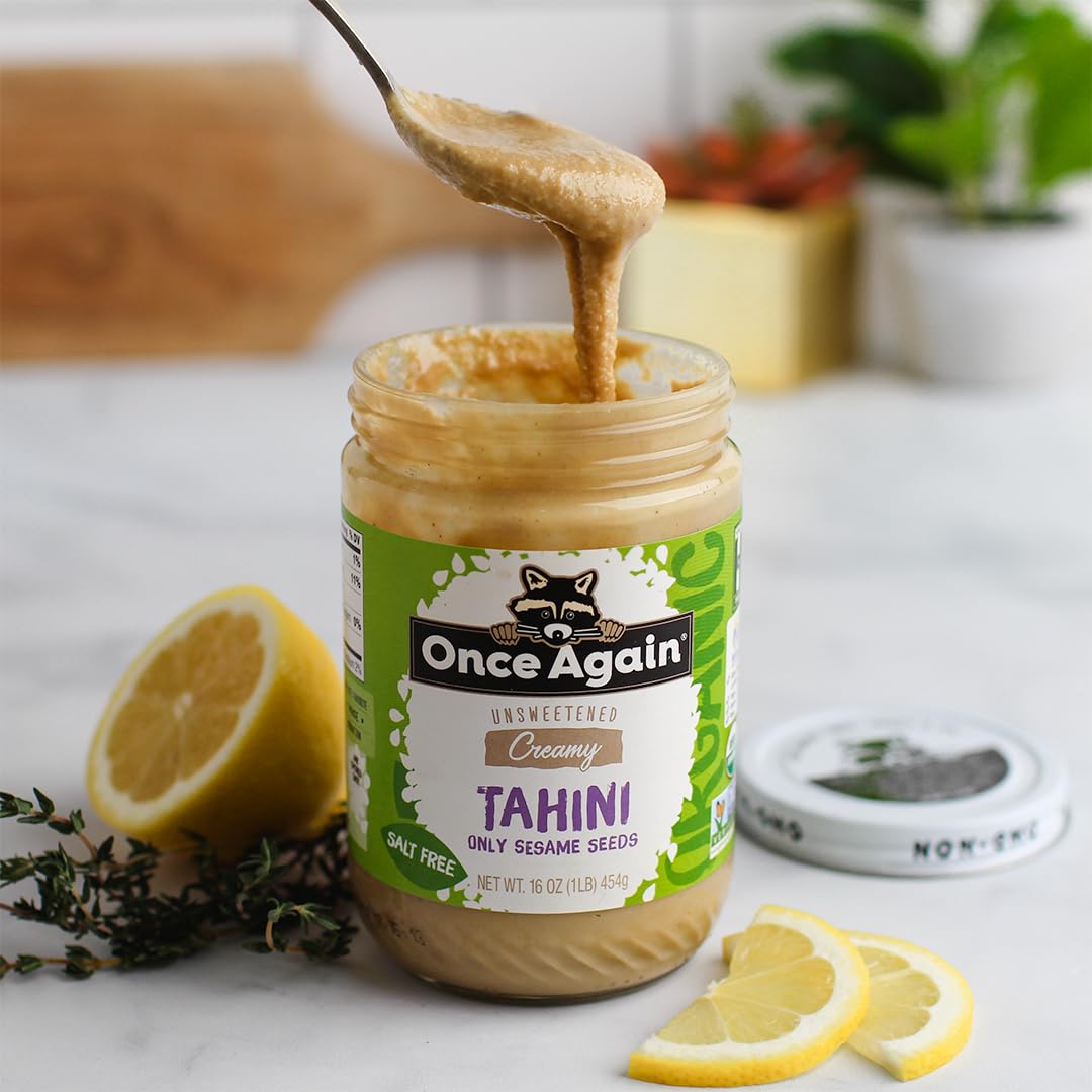 Product image of Once Again Organic Tahini Single Ingredient Vegan Non-GMO Kosher Gluten Free Pure Sesame Seeds Glass Jar 16
