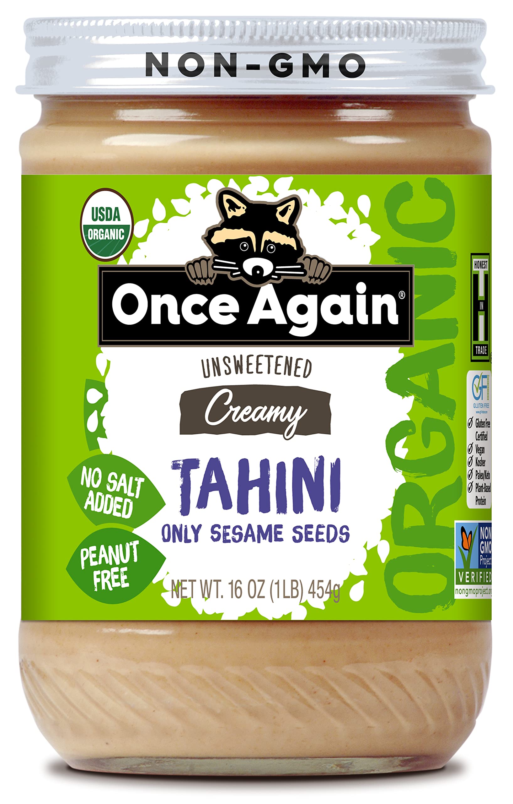 Product image of Once Again Organic Tahini Single Ingredient Vegan Non-GMO Kosher Gluten Free Pure Sesame Seeds Glass Jar 16