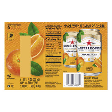 Product image of San Pellegrino Orange Italian Sparkling Drinks Cans 11.15 fl oz 11.15 fl oz Pack of 6