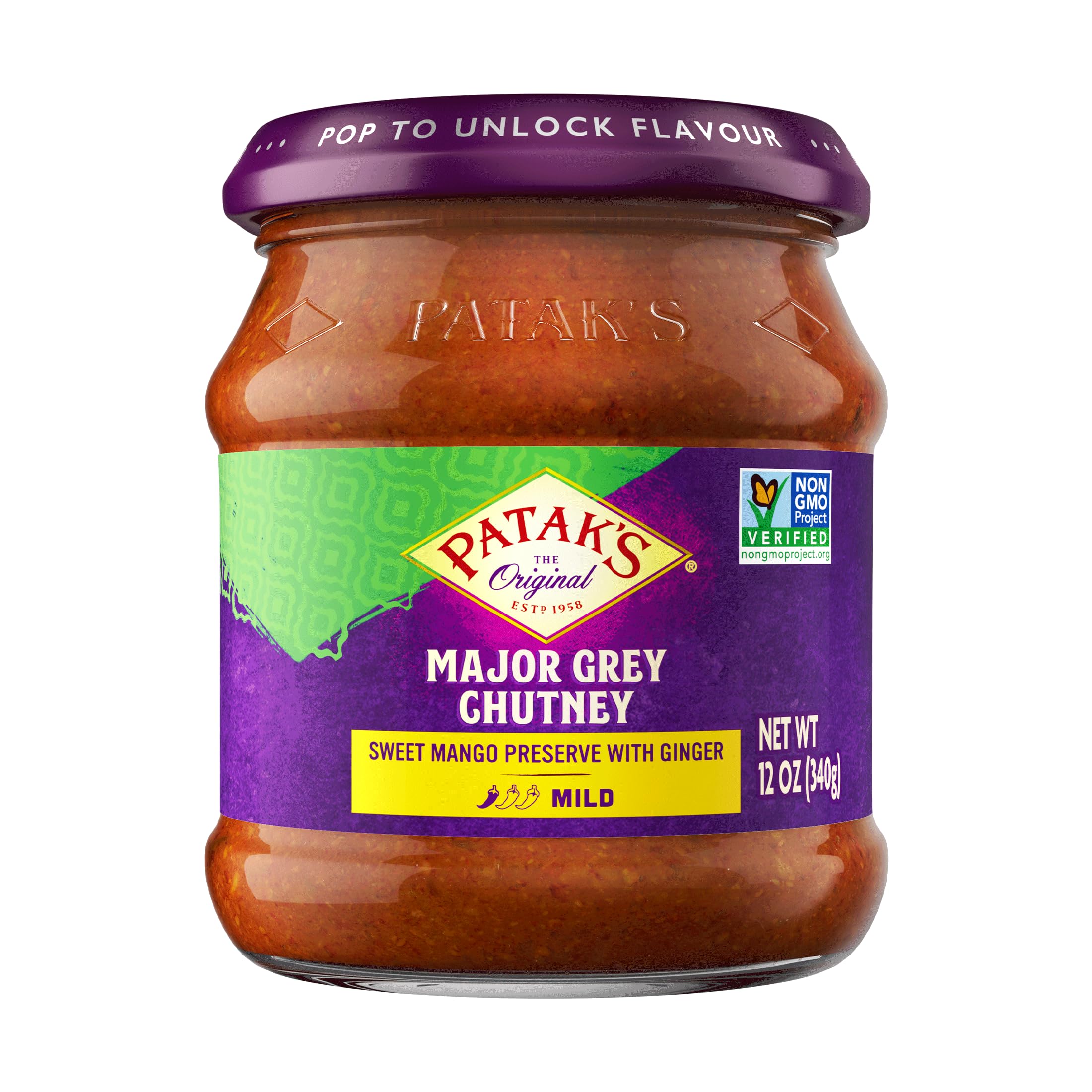 Product image of Patak's Major Grey Chutney Sweet and Mild Mango Chutney Ginger and Aromatic Spices Non-GMO Vegan and
