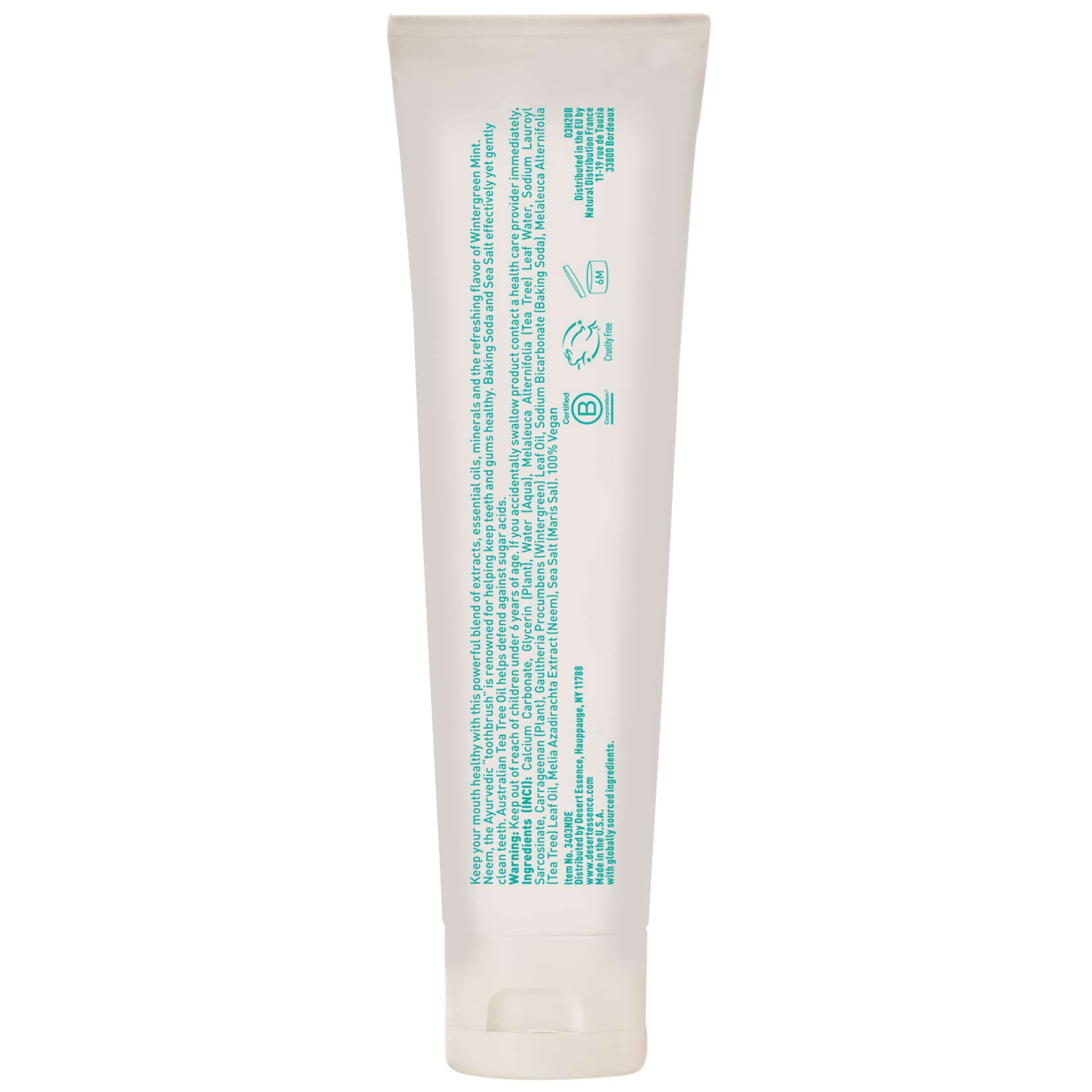 Product image of Desert Essence Tea Tree Oil and Neem Toothpaste Paste Oral Care Wintergreen Adult Fluoride Free Natural