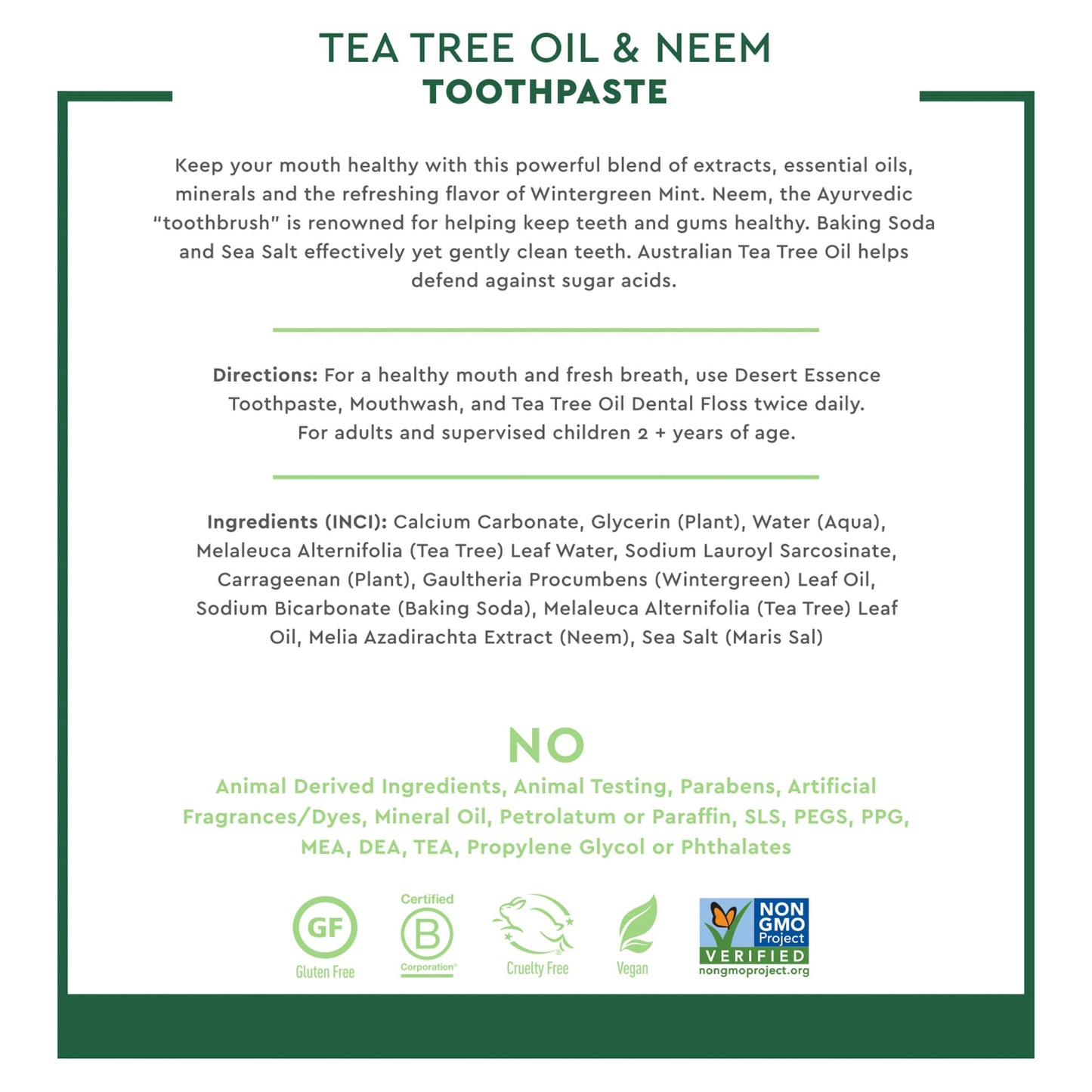 Product image of Desert Essence Tea Tree Oil and Neem Toothpaste Paste Oral Care Wintergreen Adult Fluoride Free Natural