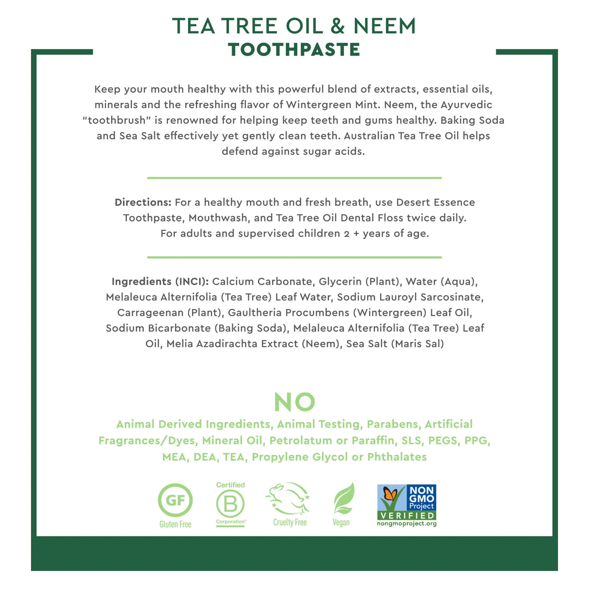 Product image of Desert Essence Tea Tree Oil and Neem Toothpaste Paste Oral Care Wintergreen Adult Fluoride Free Natural