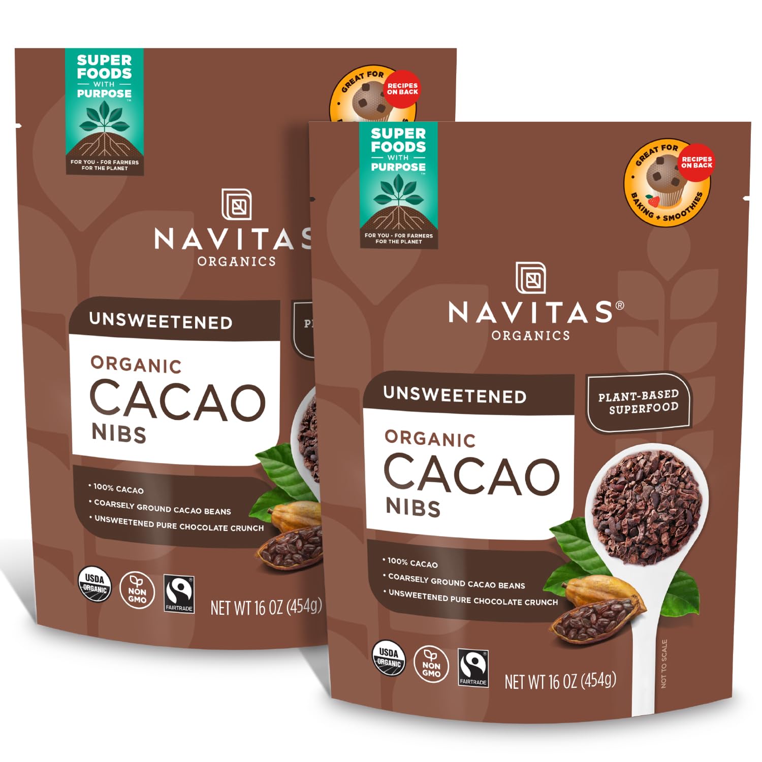 Product image of Navitas Organics Raw Cacao Nibs Organic Non-GMO Fair Trade Gluten-Free Bag 15 Servings 16 oz 16 oz Pack of 2