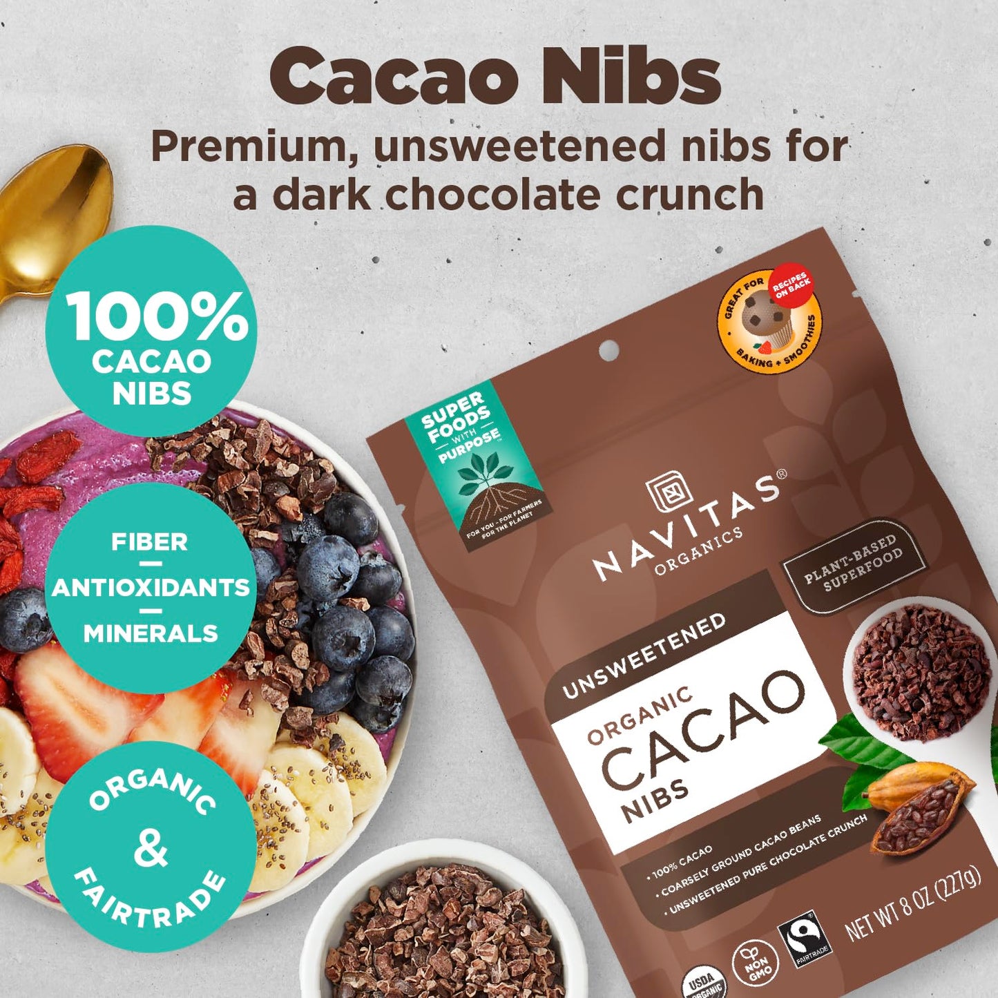 Product image of Navitas Organics Raw Cacao Nibs Organic Non-GMO Fair Trade Gluten-Free Bag 15 Servings 16 oz 16 oz Pack of 2