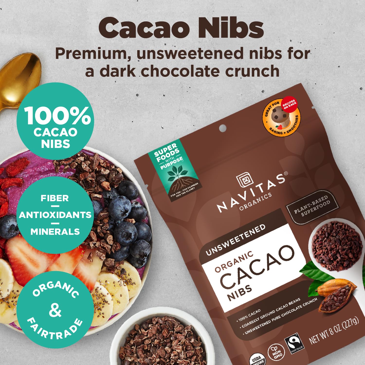 Product image of Navitas Organics Raw Cacao Nibs Organic Non-GMO Fair Trade Gluten-Free Bag 15 Servings 16 oz 16 oz Pack of 2