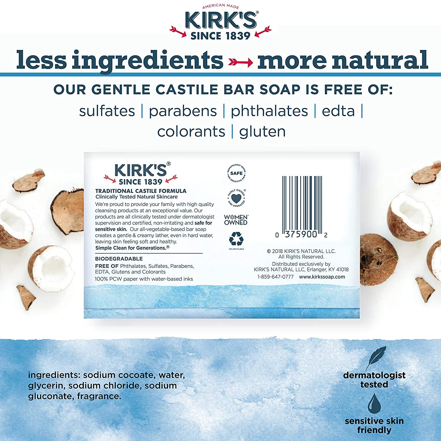 Product image of Kirk's Natural Castile Bar Soap Coco 4 oz 4 oz Pack of 5