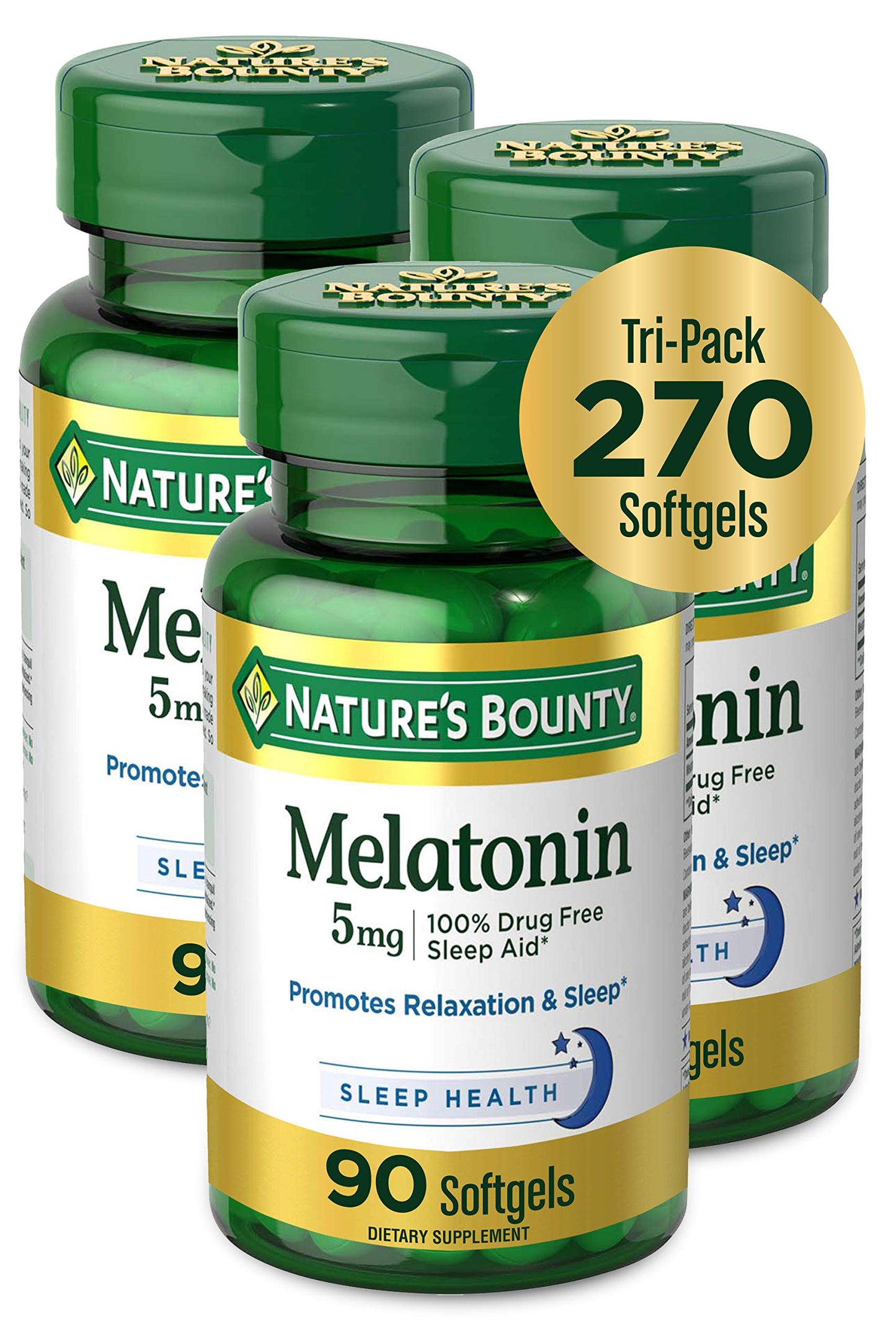 Product image of Nature's Bounty Melatonin Dietary Supplement Sleep Aid 90 ct Promotes Relaxation and Sleep Health 100% Drug