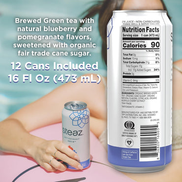 Product image of Steaz Organic Green Tea Blueberry Pomegranate Antioxidant Brew Natural Caffeine 90 Calories Vitamin C Cane