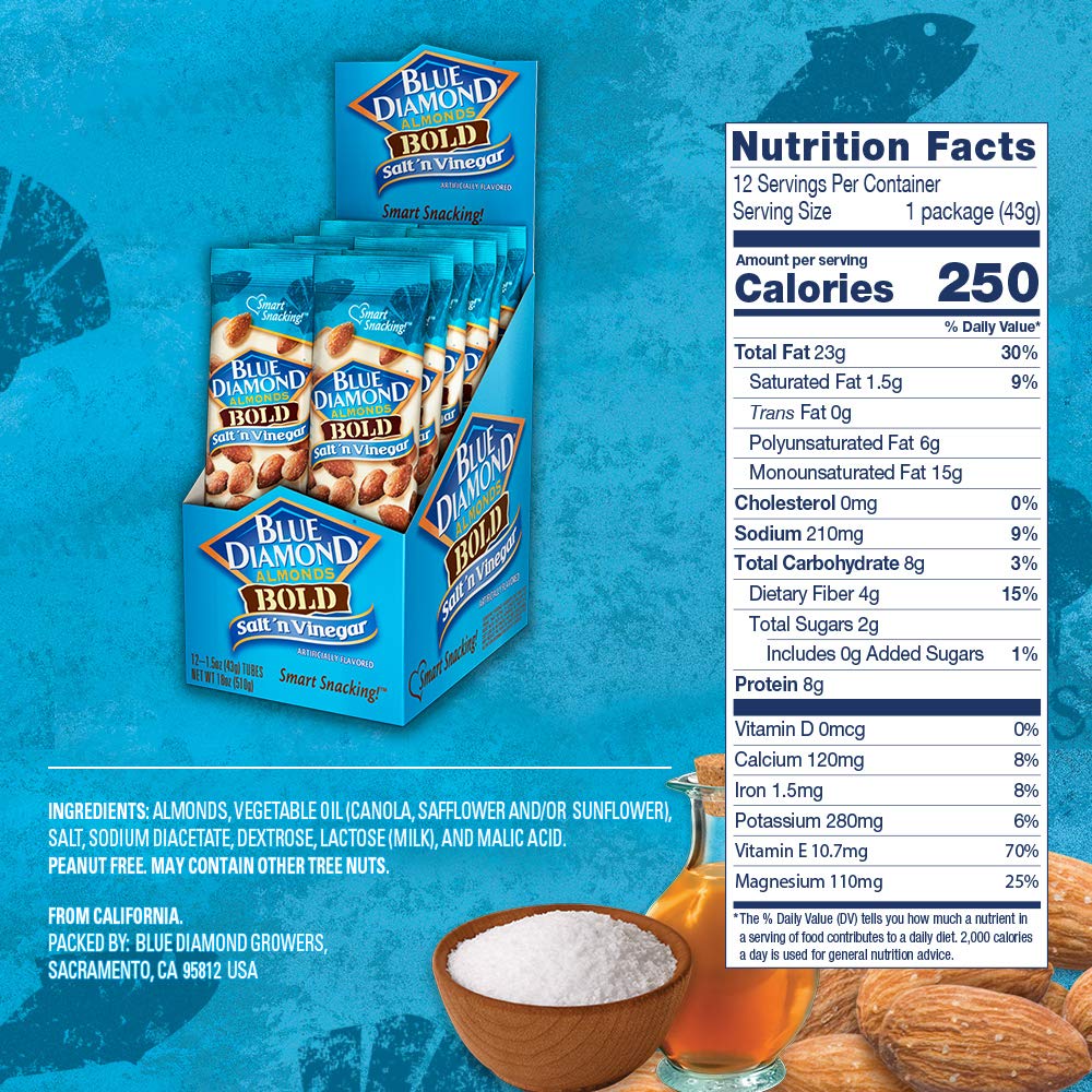 Product image of Blue Diamond Almonds Salt N' Vinegar Flavored Snack Nuts Single Serve Bags 1.5 oz 12 ct 1.5 oz Pack of 2