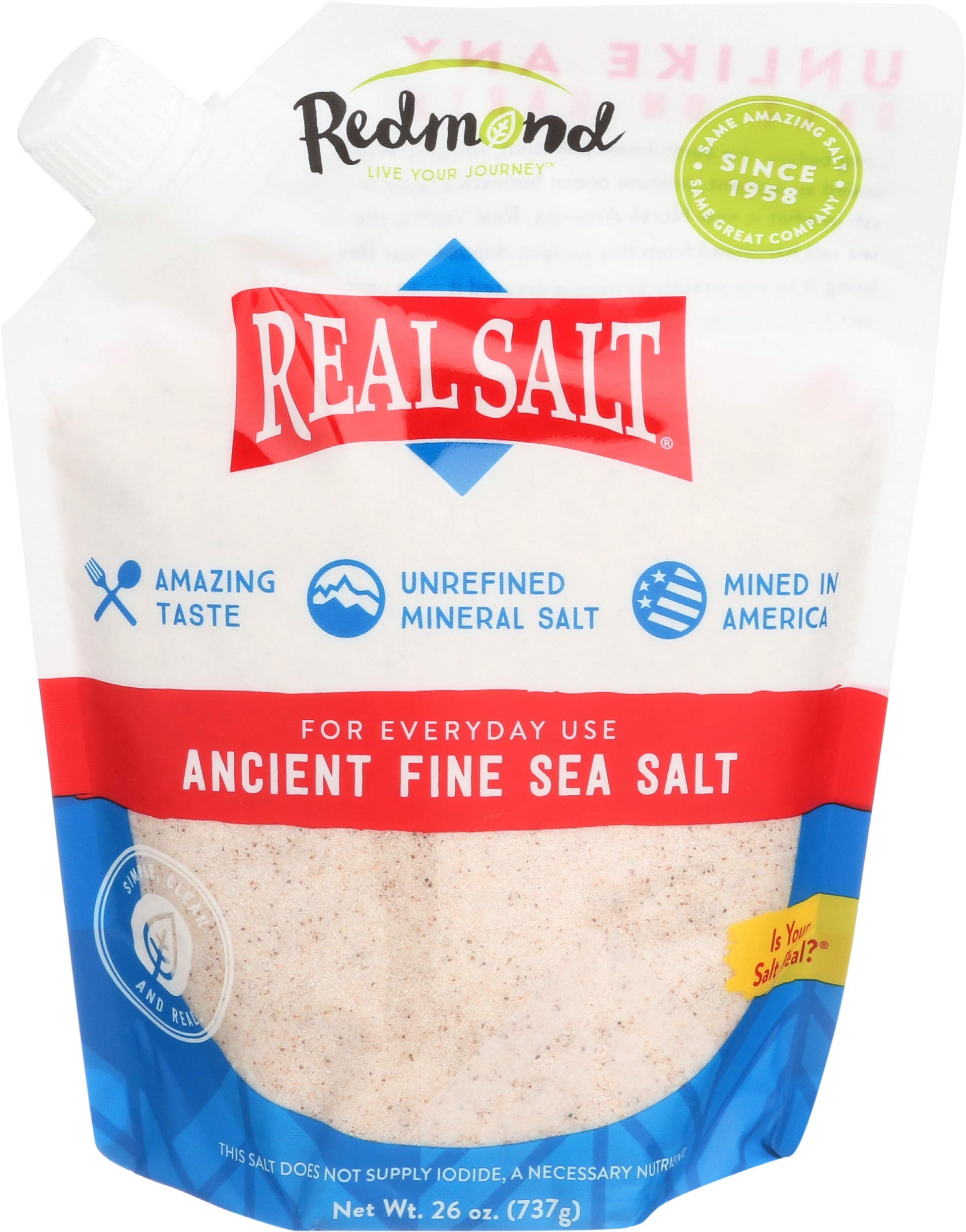 Product image of REDMOND Real Salt Ancient Fine Sea Salt Unrefined Mineral Salt Pouch 26 oz 26 oz Pack of 3