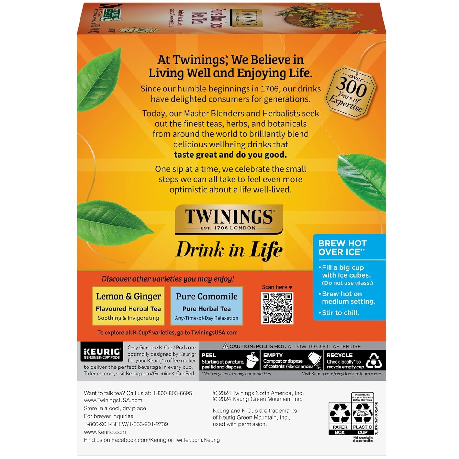 Product image of Twinings Pure Rooibos Red Tea K-Cup Pods for Keurig 24 ct Naturally Caffeine-Free Slightly Sweet Taste Pack