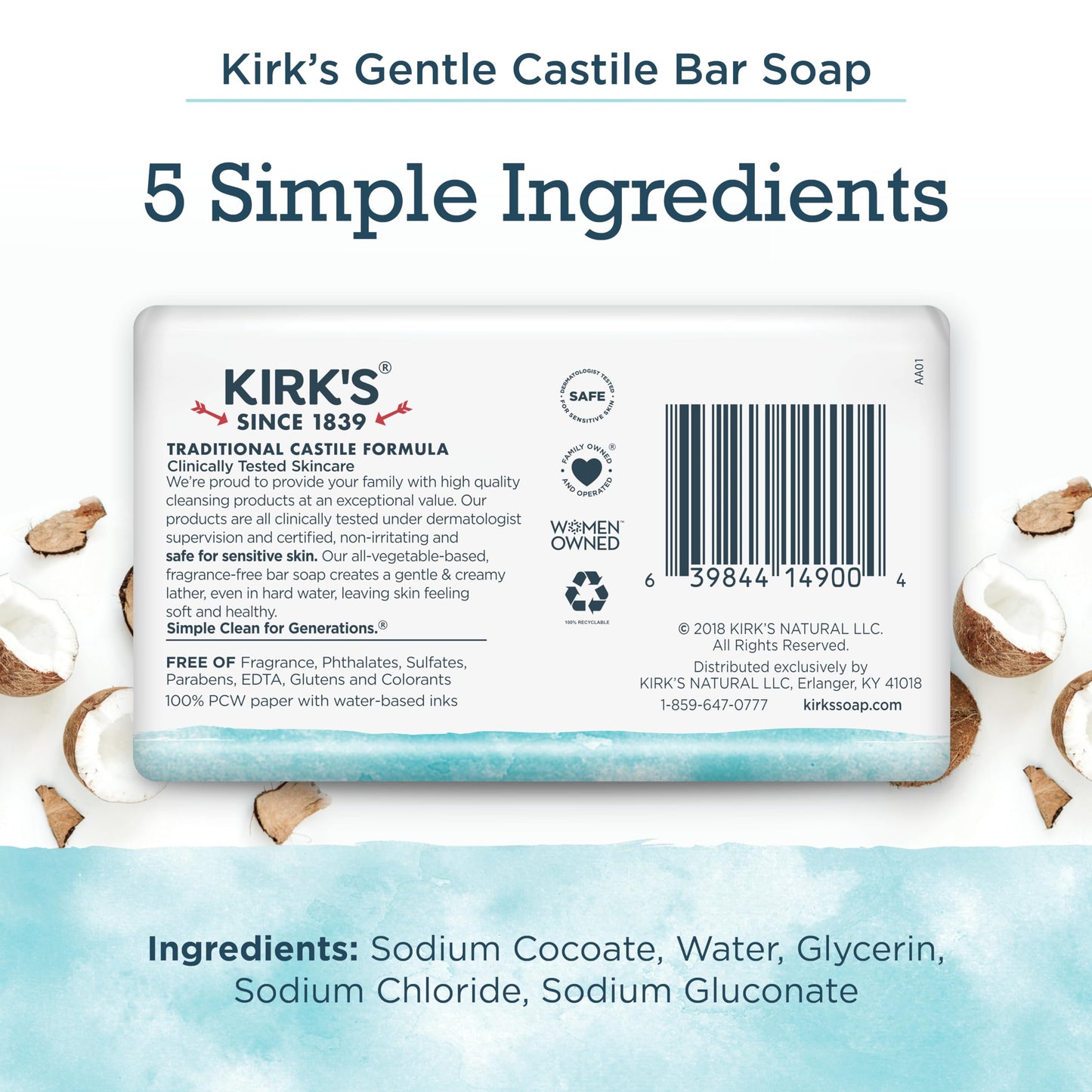 Product image of Kirk's Original Coco Castile Soap Fragrance Free 4 oz 4 oz Pack of 18