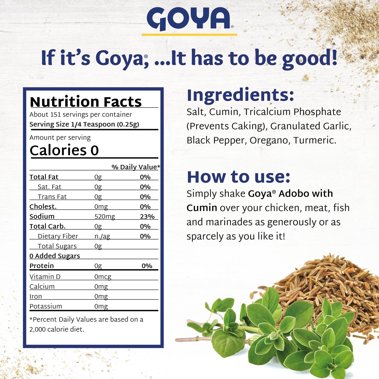 Product image of Goya Adobo All Purpose Seasoning Cumin Bottle Latin Spice Blend Mexican Seasoning for Poultry Seafood Meat