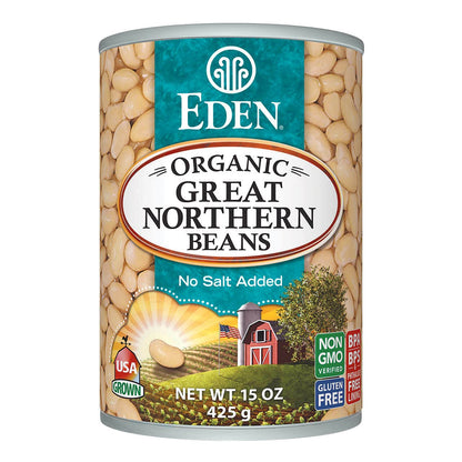 Product image of Eden Organic Great Northern Beans Can No Salt Non-GMO Gluten Free Vegan Kosher U.S. Grown Heat and Serve 15