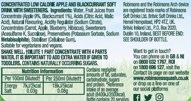Product image of Robinsons Fruit Drink Apple and Blackcurrant No Added Sugar 1-Liter Plastic Bottles Pack of 4