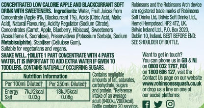 Product image of Robinsons Fruit Drink Apple and Blackcurrant No Added Sugar 1-Liter Plastic Bottles Pack of 4
