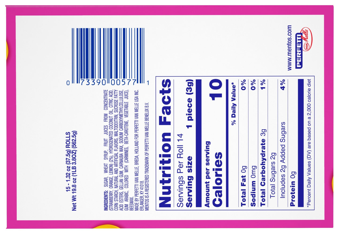 Product image of MENTOS Mixed Fruit Chewy Candy 1.32 oz 1.32 oz Pack of 15