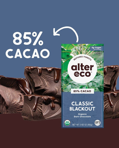 Product image of Alter Eco Classic Blackout 85% Pure Dark Cocoa Dark Chocolate Bar Fair Trade Organic Non-GMO Gluten Free