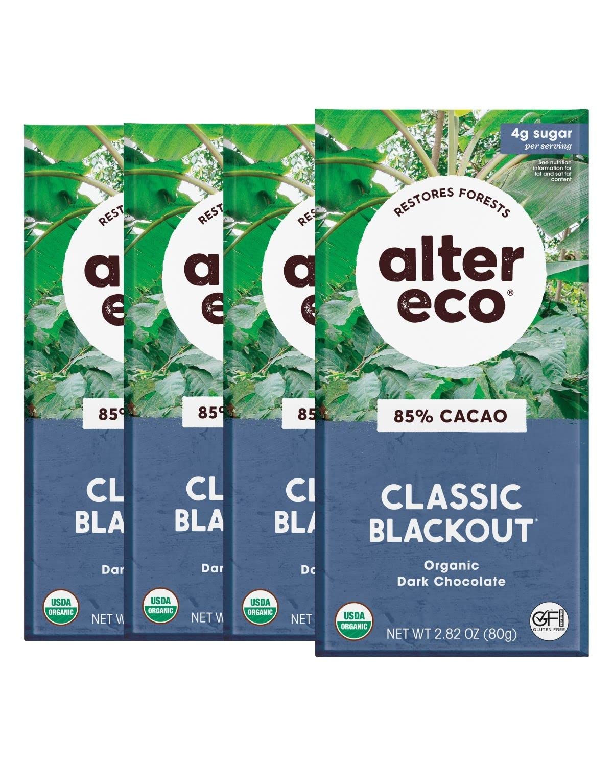 Product image of Alter Eco Classic Blackout 85% Pure Dark Cocoa Dark Chocolate Bar Fair Trade Organic Non-GMO Gluten Free