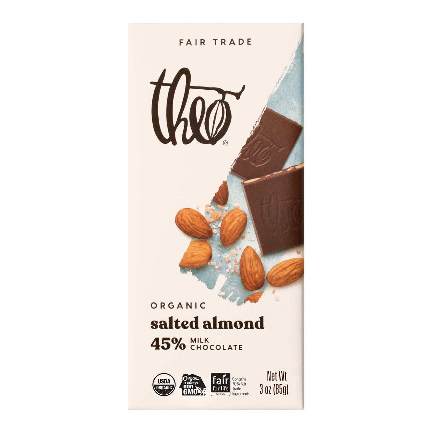 Product image of Theo Chocolate Salted Almond Organic Milk Chocolate Bar 45% Cacao Fair Trade Pack of 6