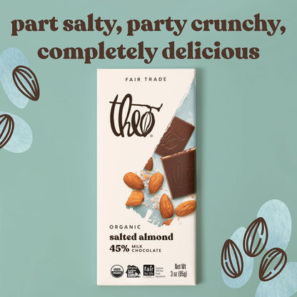 Product image of Theo Chocolate Salted Almond Organic Milk Chocolate Bar 45% Cacao Fair Trade Pack of 6