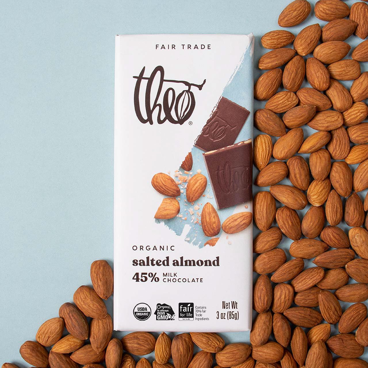 Product image of Theo Chocolate Salted Almond Organic Milk Chocolate Bar 45% Cacao Fair Trade Pack of 6