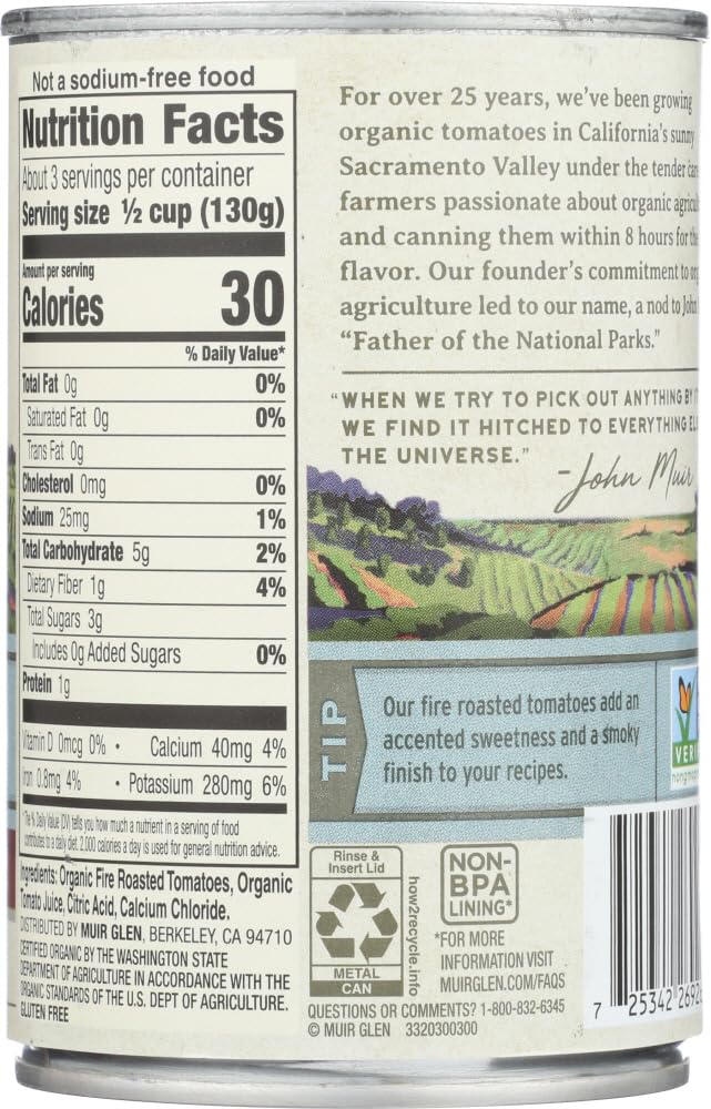 Product image of Muir Glen Organic Diced Fire Roasted Tomato No Salt 14.5 oz 14.5 oz Pack of 12