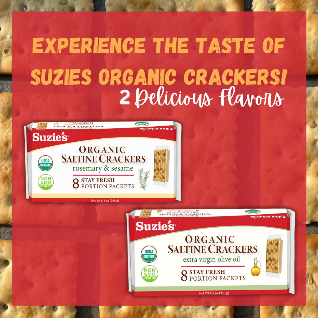 Product image of SUZIE'S Organic Saltines Salt and Extra Virgin Olive Oil Flavor Salted Crackers Pack 8.8 oz 8.8 oz
