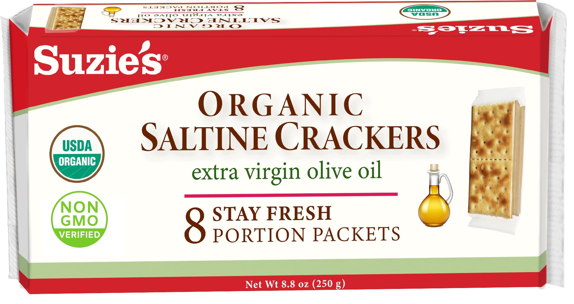 Product image of SUZIE'S Organic Saltines Salt and Extra Virgin Olive Oil Flavor Salted Crackers Pack 8.8 oz 8.8 oz