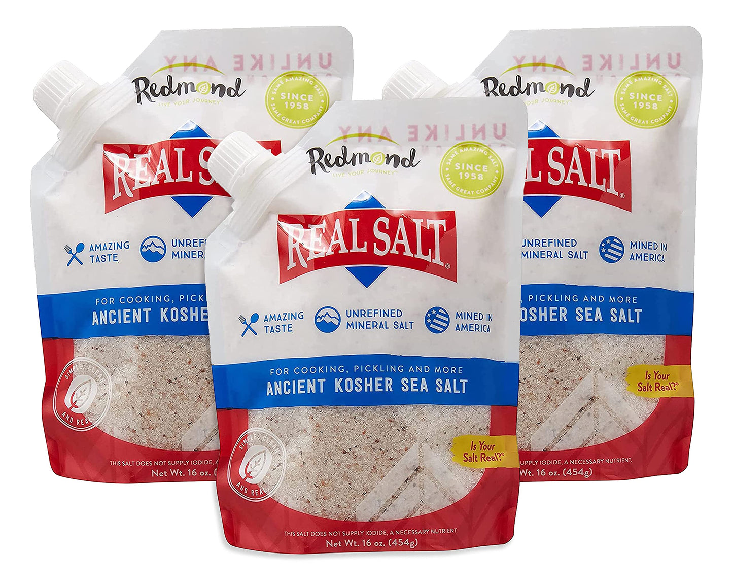 Product image of Redmond Real Kosher Salt Pouch 16 oz 16 oz Pack of 3