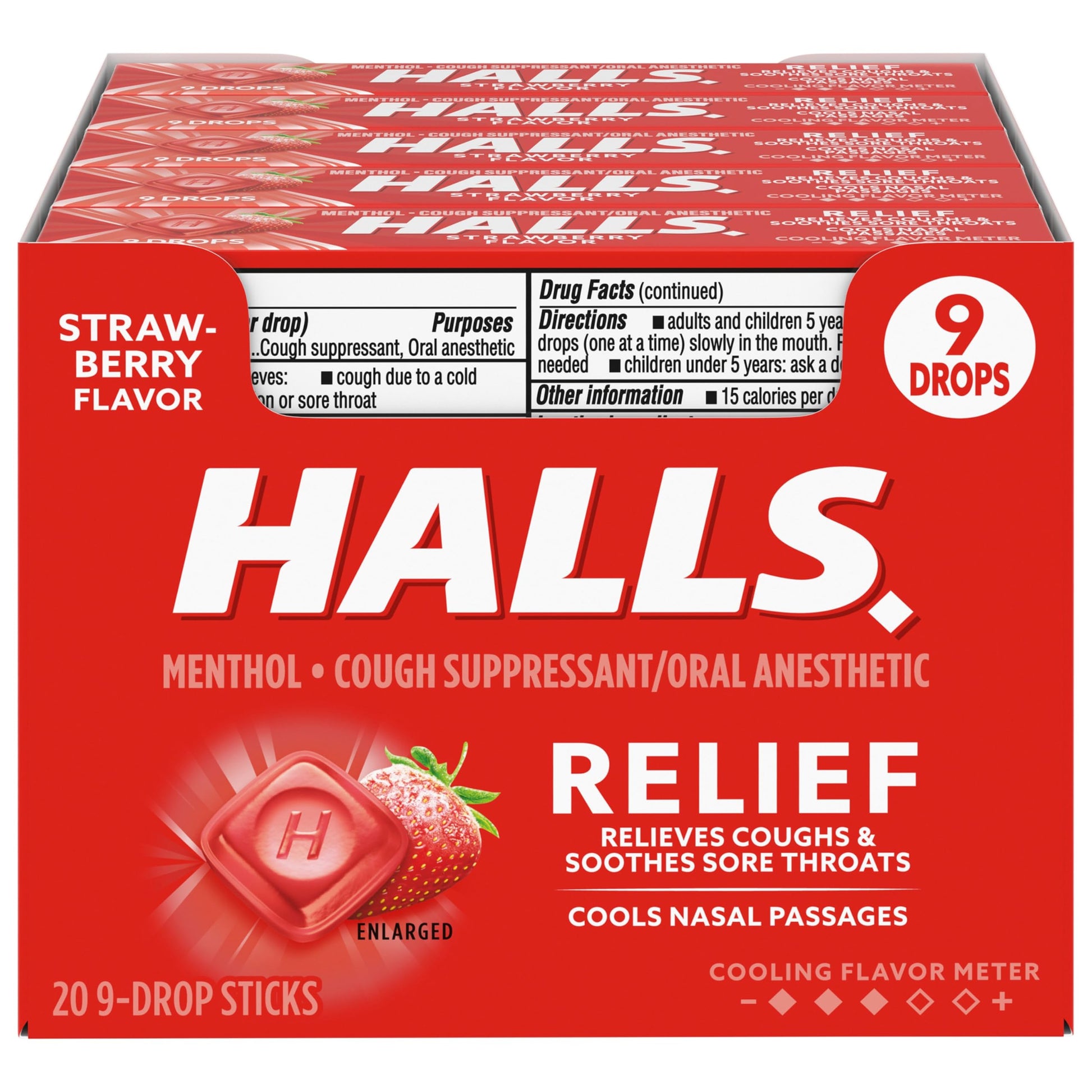 Product image of HALLS Relief Strawberry Cough Drops 9 Drops Pack of 20