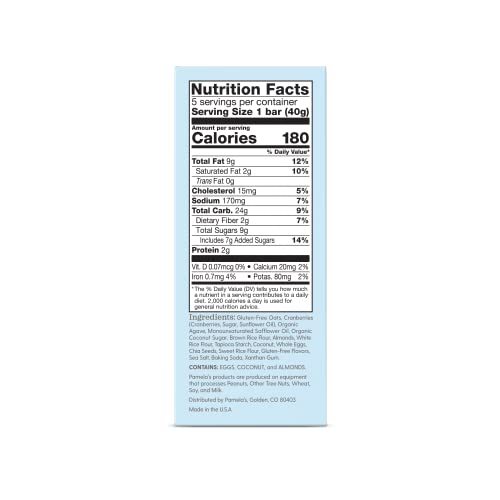 Product image of Pamela's Products Gluten Free Whenever Bars Cranberry Almond 5 ct Box 7.05 oz 7.05 oz Pack of 6