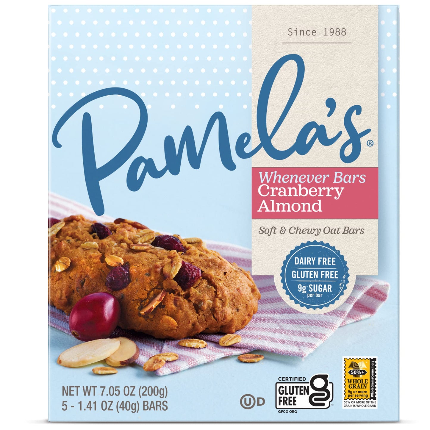 Product image of Pamela's Products Gluten Free Whenever Bars Cranberry Almond 5 ct Box 7.05 oz 7.05 oz Pack of 6