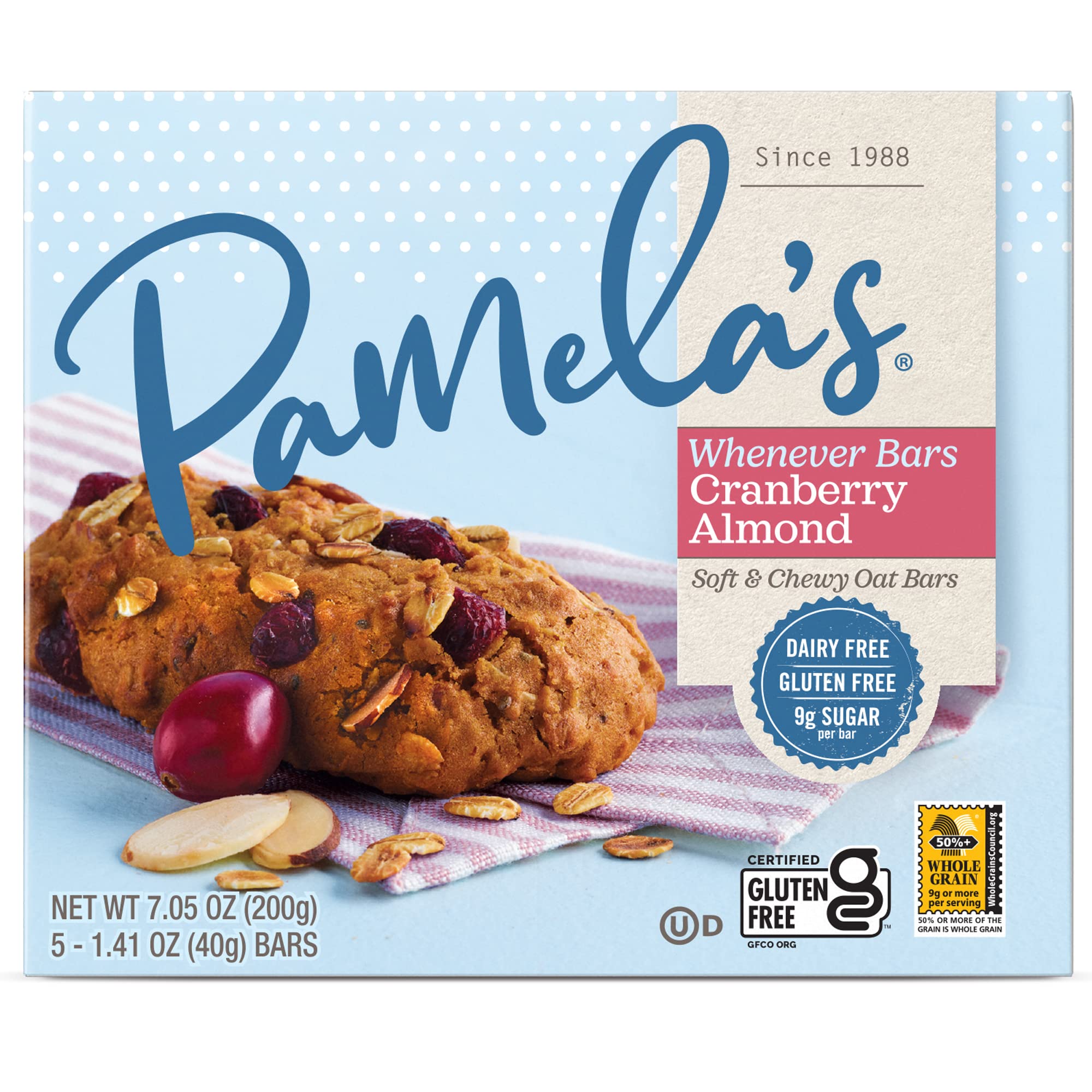 Product image of Pamela's Products Gluten Free Whenever Bars Cranberry Almond 5 ct Box 7.05 oz 7.05 oz Pack of 6