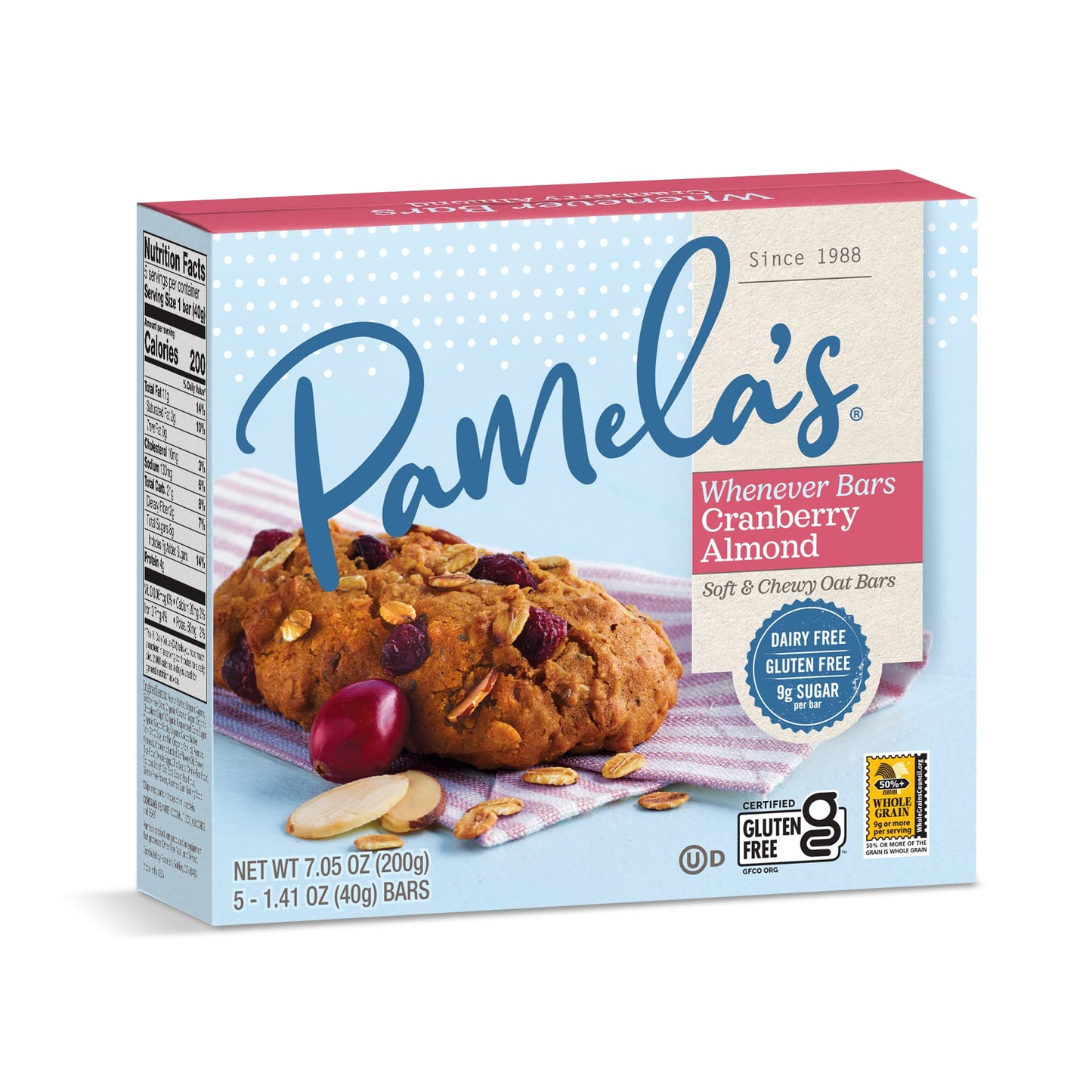 Product image of Pamela's Products Gluten Free Whenever Bars Cranberry Almond 5 ct Box 7.05 oz 7.05 oz Pack of 6