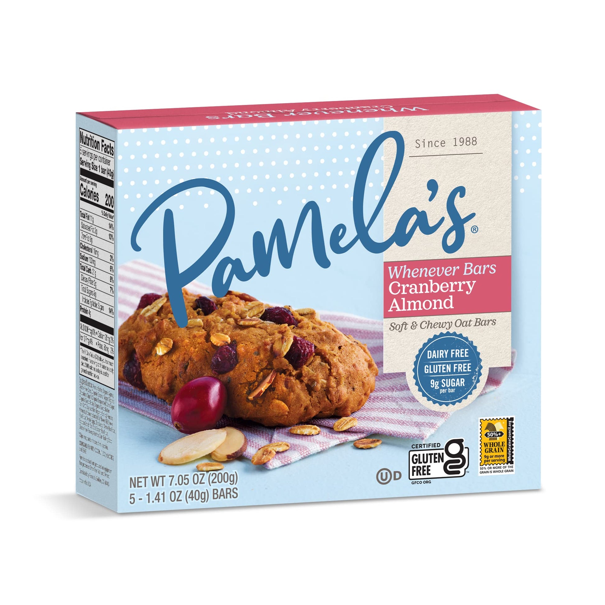Product image of Pamela's Products Gluten Free Whenever Bars Cranberry Almond 5 ct Box 7.05 oz 7.05 oz Pack of 6