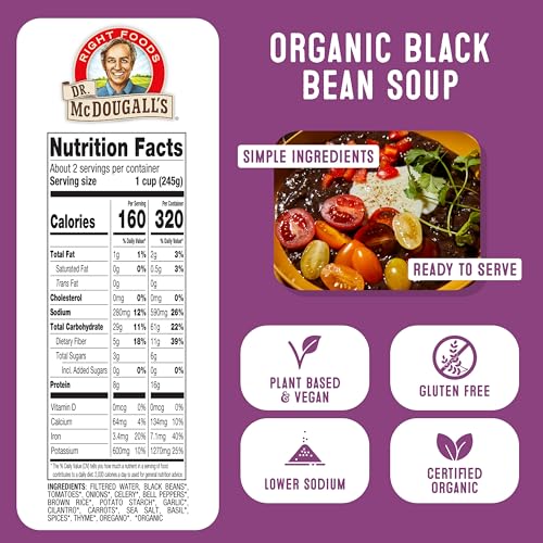 Product image of Dr. McDougall's Right Foods Organic Lower Sodium Black Bean Soup 18 Fluid oz Pack of 6
