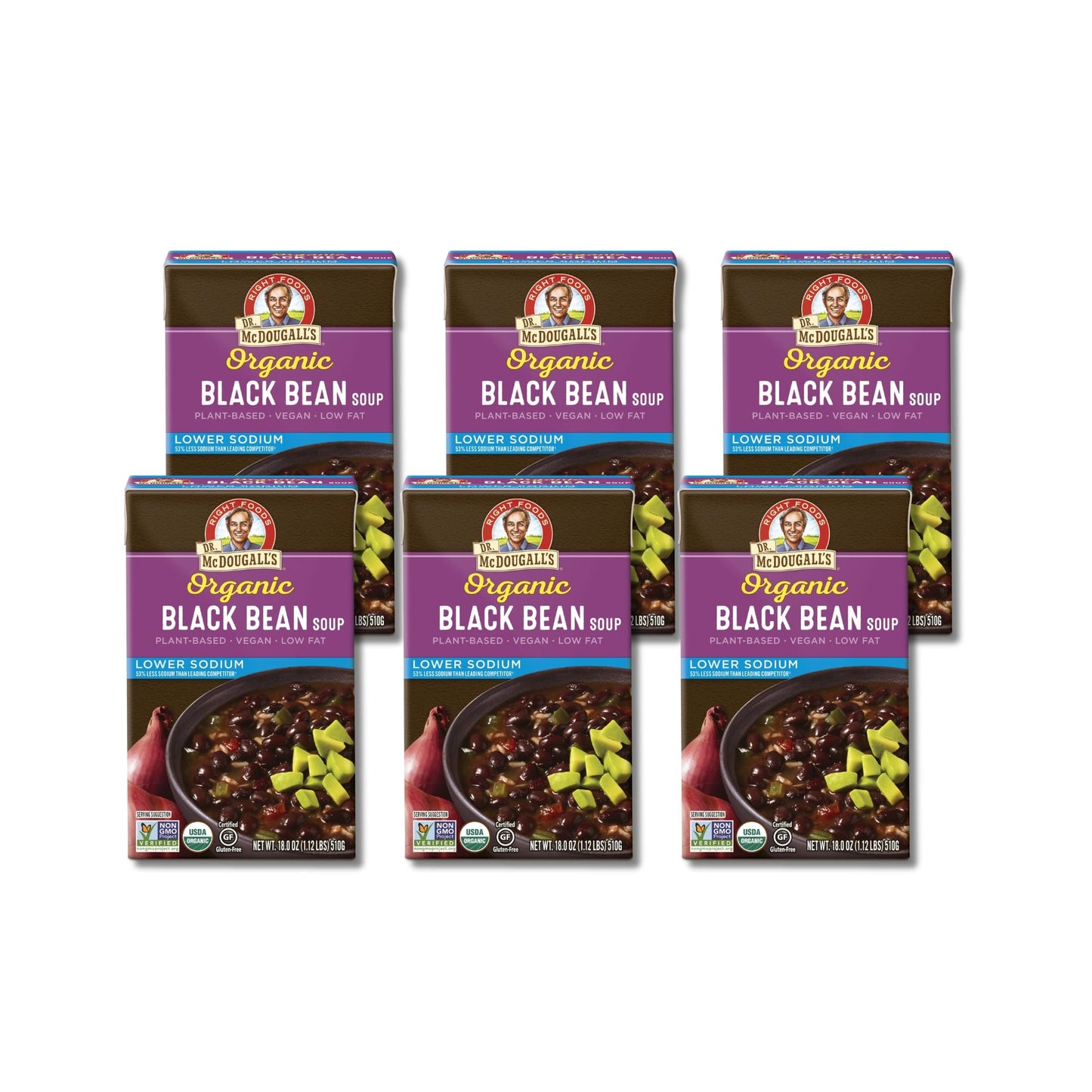 Product image of Dr. McDougall's Right Foods Organic Lower Sodium Black Bean Soup 18 Fluid oz Pack of 6