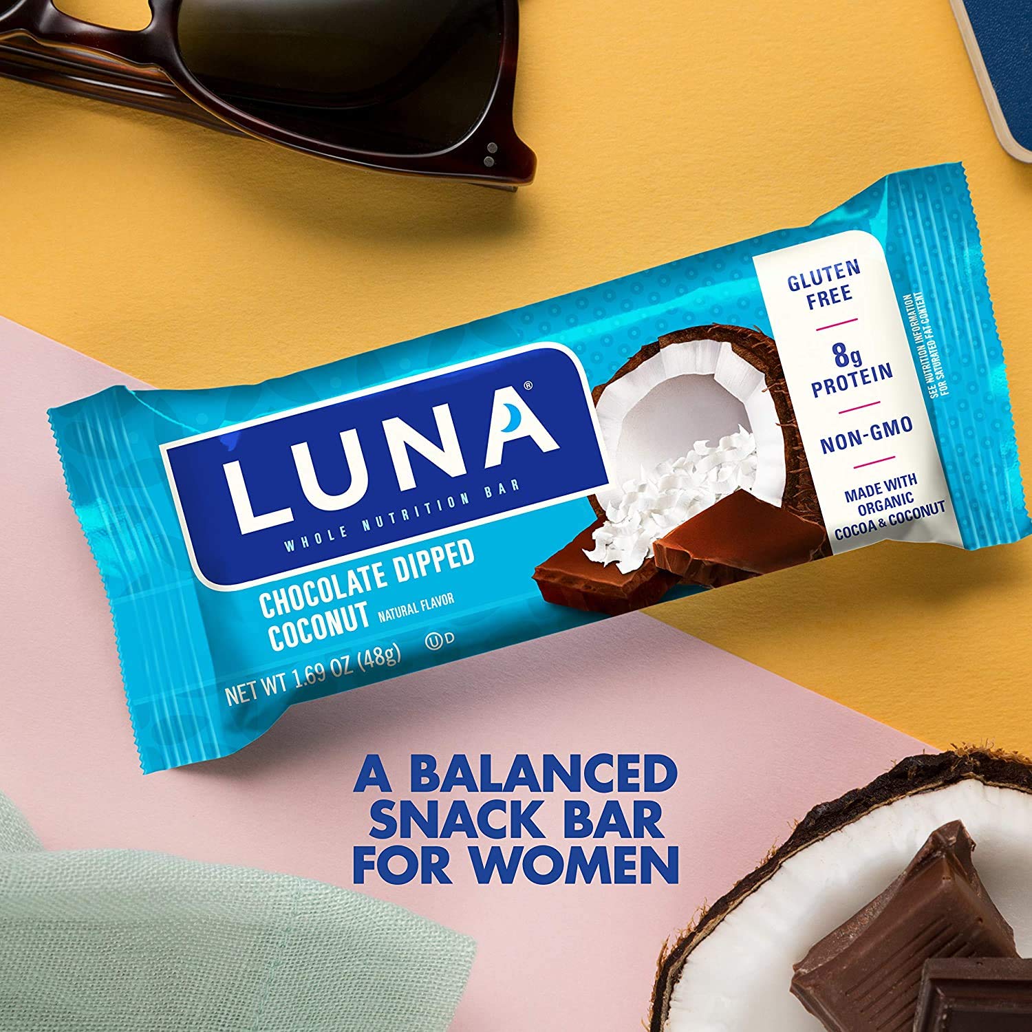 Product image of CLIF Bar LUNA BAR Gluten Free Snack Bars Chocolate Dipped Coconut Flavor Protein Non-GMO Plant-Based