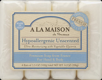 Product image of A LA MAISON Hypoallergenic Unscented Bar Soap Triple French Milled Natural Moisturizing Hand Soap 3.5 oz 3.5